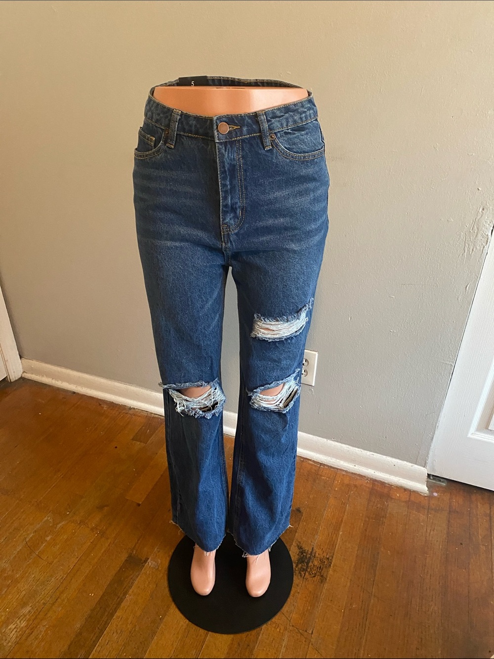 American Bazi Distressed Dark Blue Straight-Leg Jeans